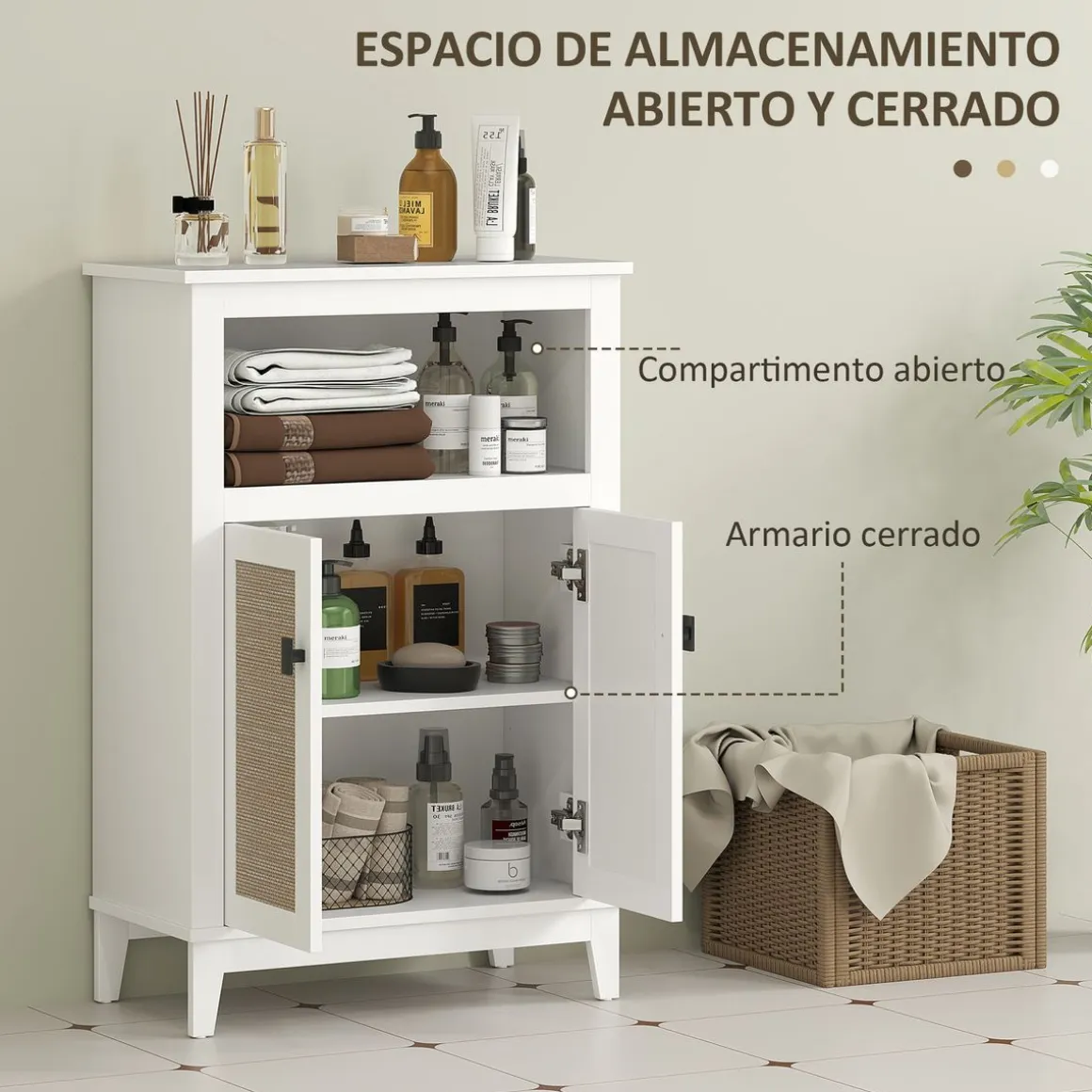 Mueble de baño Cataleya Homcom con 2 puertas blanco/natural 90x60x30 cm