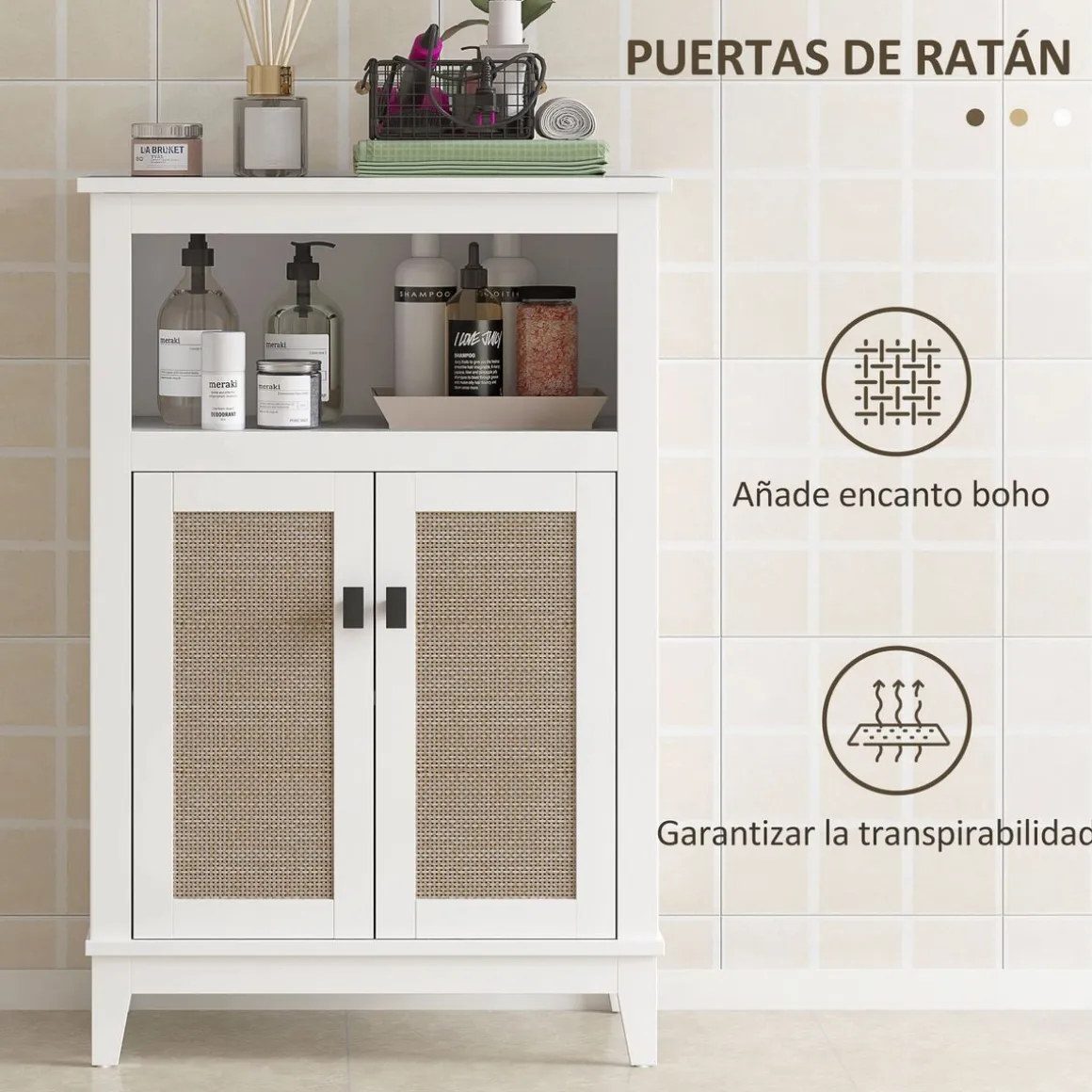 Mueble de baño Cataleya Homcom con 2 puertas blanco/natural 90x60x30 cm