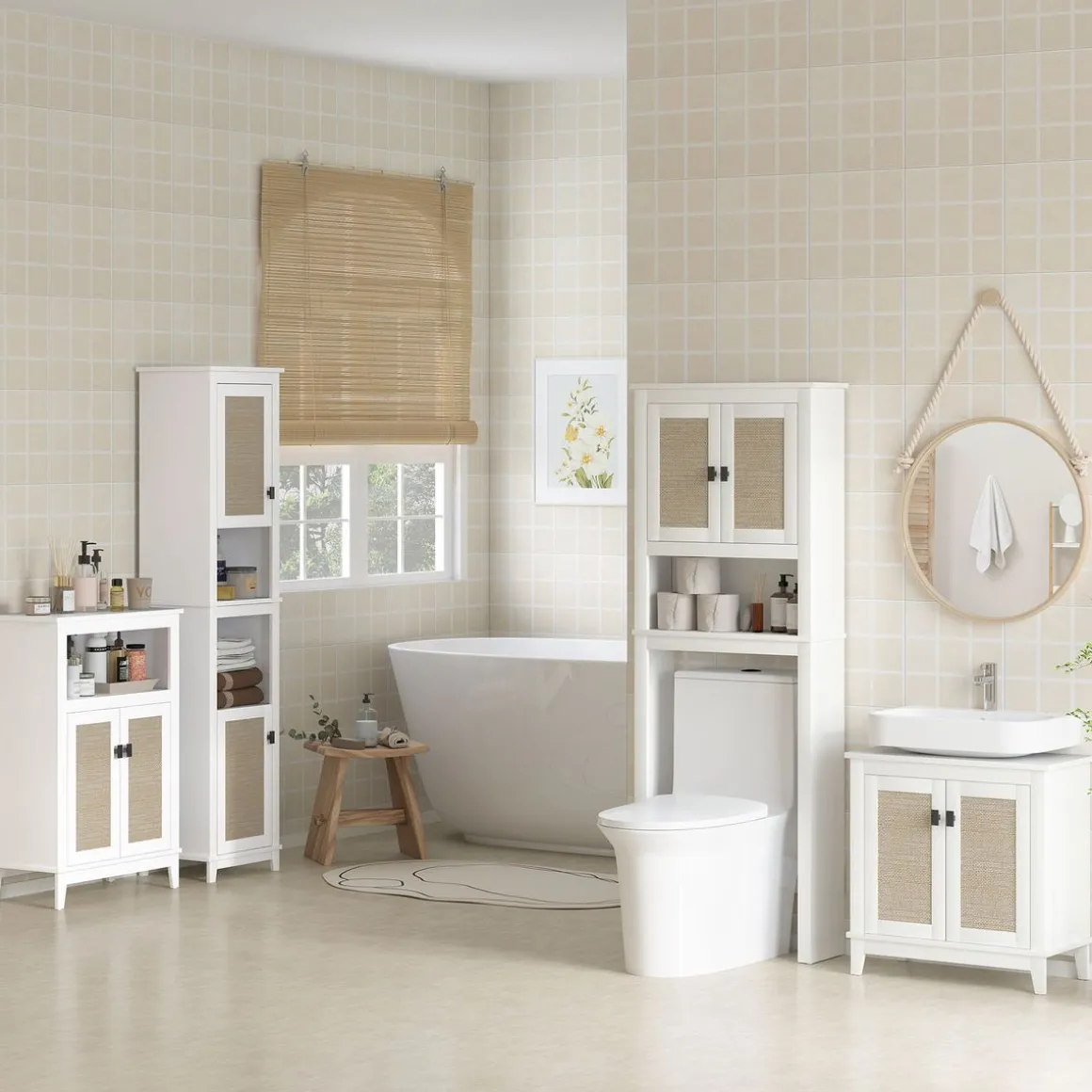 Mueble de baño Cataleya Homcom con 2 puertas blanco/natural 90x60x30 cm
