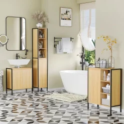 Mueble de baño Colmar Kleankin 2 puertas + 2 estantes natural/negro 65,2x60x30 cm
