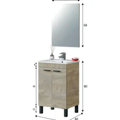 Mueble de baño con espejo y lavabo Essens 2 puertas roble Alaska