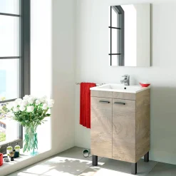 Mueble de baño con espejo y lavabo Essens 2 puertas roble Alaska