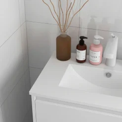 Mueble de baño con lavabo Alika Homcom 2 cajones blanco brillante 88x61x37 cm