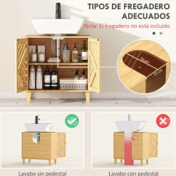 Mueble de baño Congo Homcom 2 puertas natural 60x60x30 cm