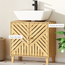 Mueble de baño Congo Homcom 2 puertas natural 60x60x30 cm