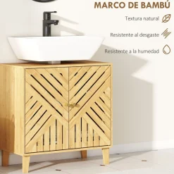 Mueble de baño Congo Homcom 2 puertas natural 60x60x30 cm