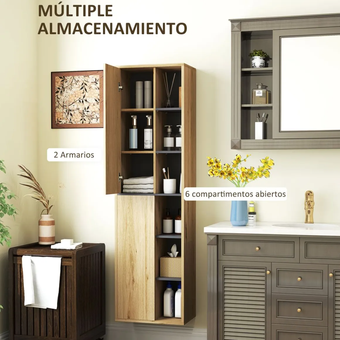 Mueble de baño Elna Homcom 2 puertas natural 141,5x40x24 cm