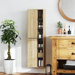 Mueble de baño Elna Homcom 2 puertas natural 141,5x40x24 cm
