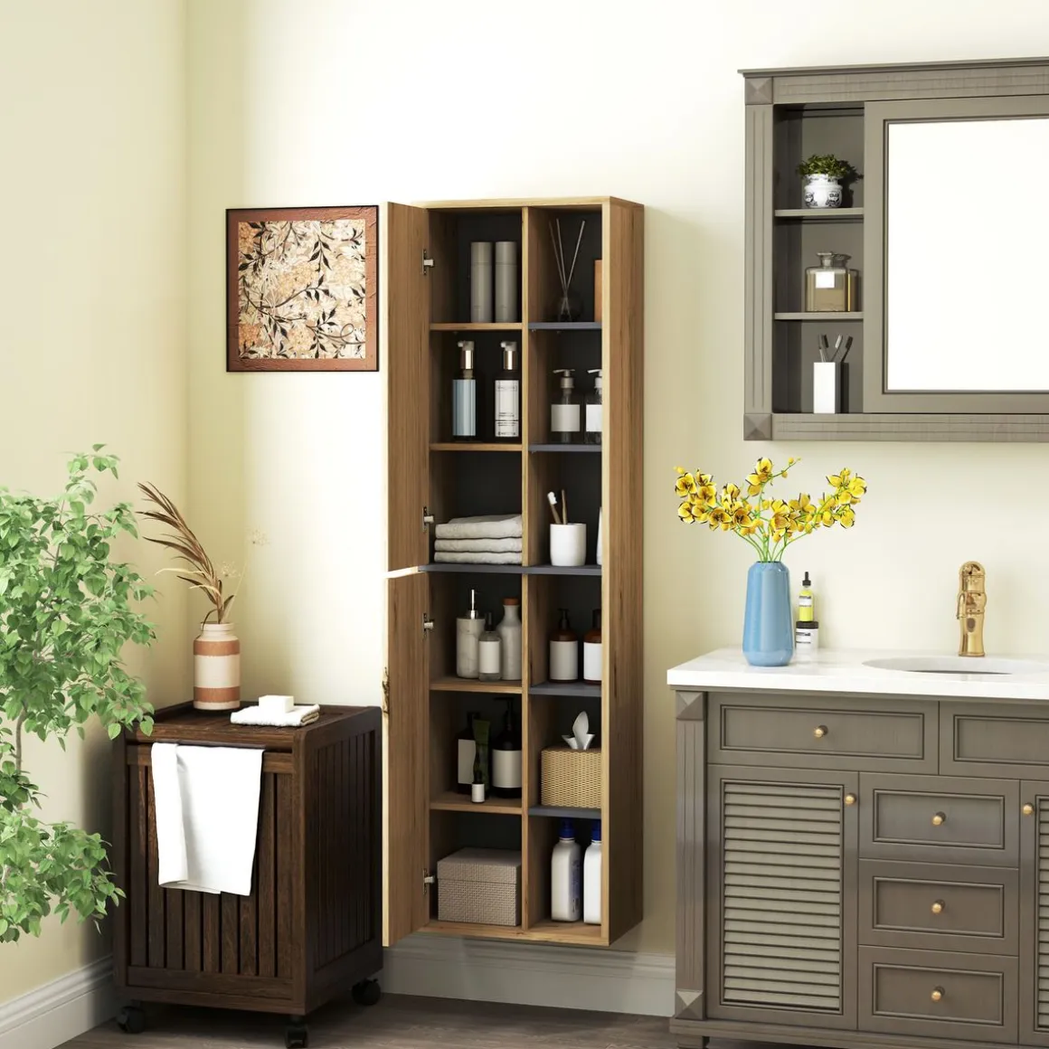 Mueble de baño Elna Homcom 2 puertas natural 141,5x40x24 cm