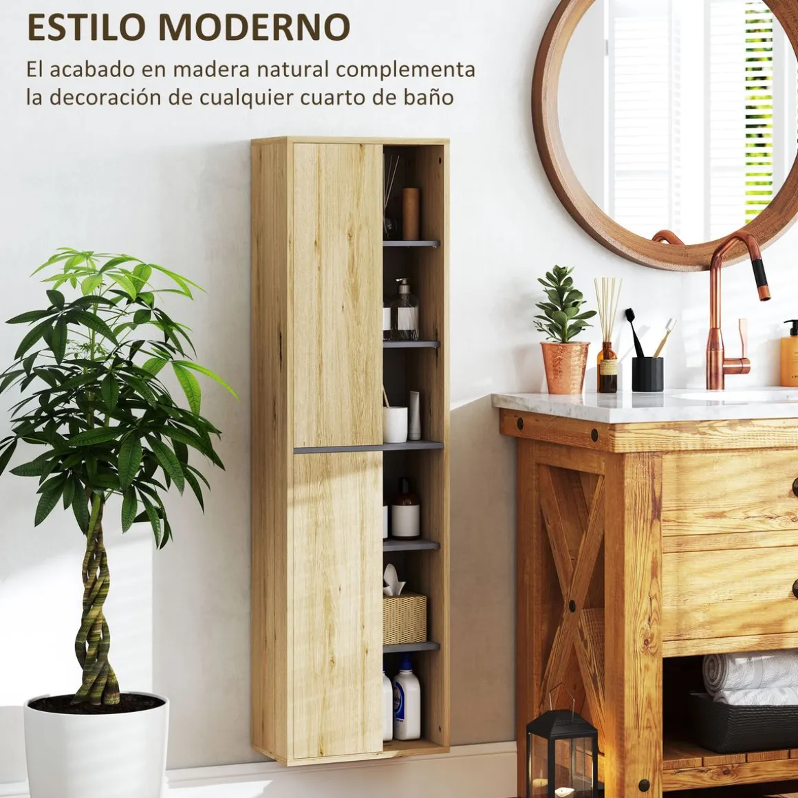 Mueble de baño Elna Homcom 2 puertas natural 141,5x40x24 cm