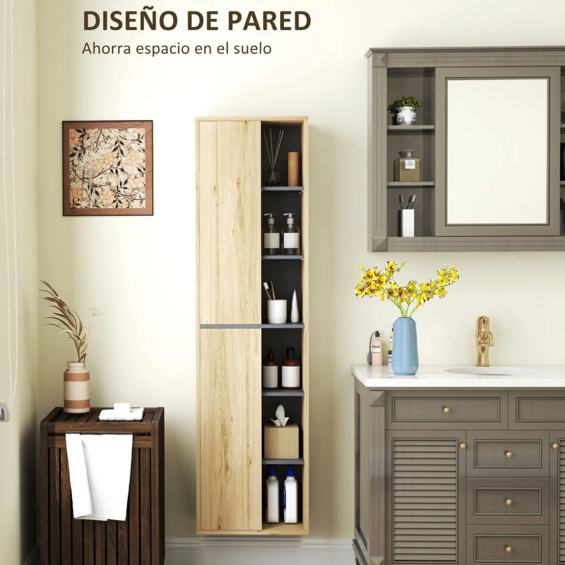 Mueble de baño Elna Homcom 2 puertas natural 141,5x40x24 cm