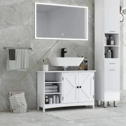 Mueble de baño Farm Kleankin 2 puertas + 3 estantes abiertos blanco 60x90x30 cm