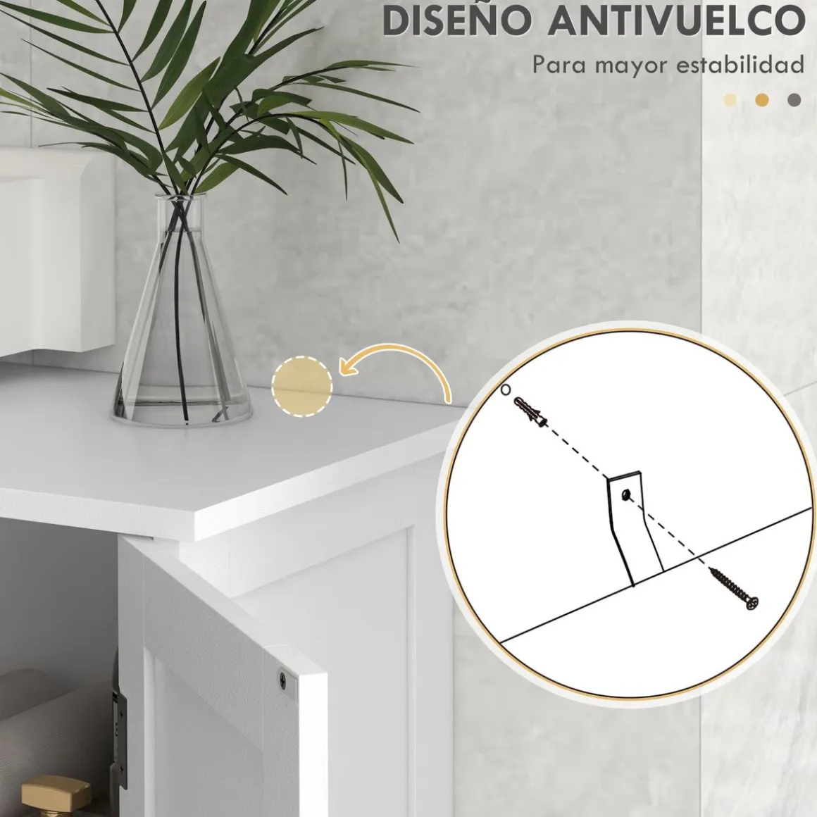 Mueble de baño Farm Kleankin 2 puertas + 3 estantes abiertos blanco 60x90x30 cm
