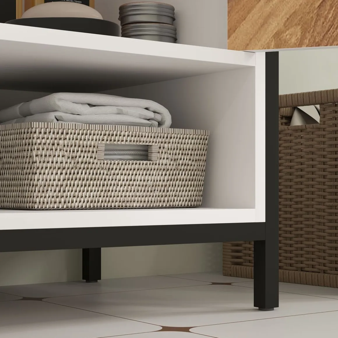 Mueble de baño Kitte Homcom 2 puertas y un compartimento blanco/natural 60x80x40 cm