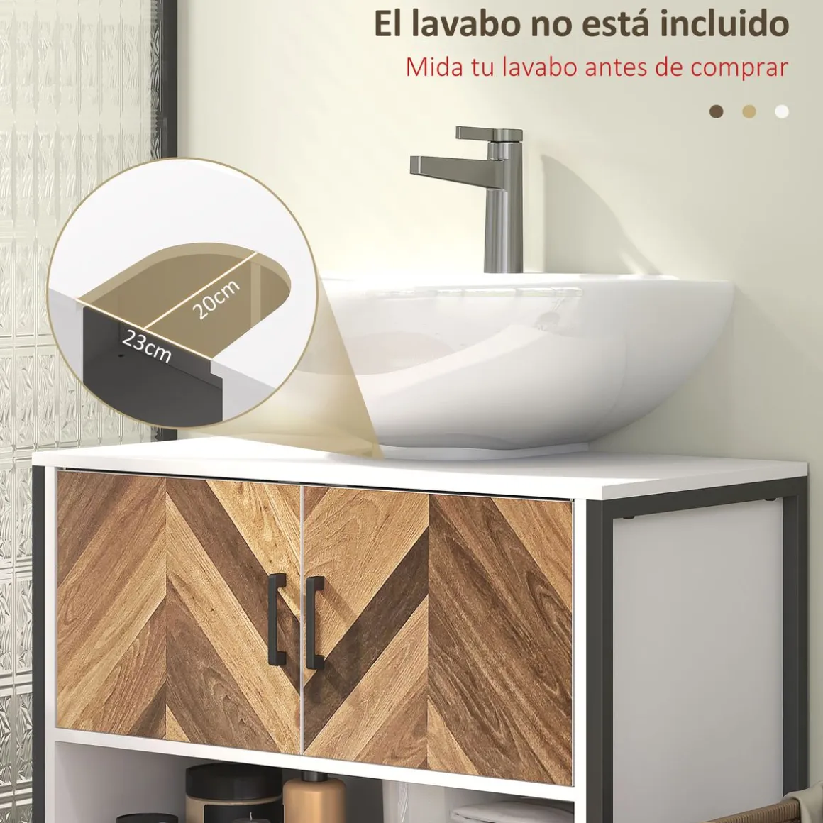Mueble de baño Kitte Homcom 2 puertas y un compartimento blanco/natural 60x80x40 cm