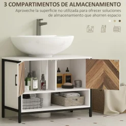 Mueble de baño Kitte Homcom 2 puertas y un compartimento blanco/natural 60x80x40 cm