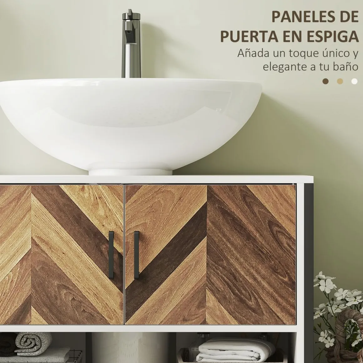 Mueble de baño Kitte Homcom 2 puertas y un compartimento blanco/natural 60x80x40 cm
