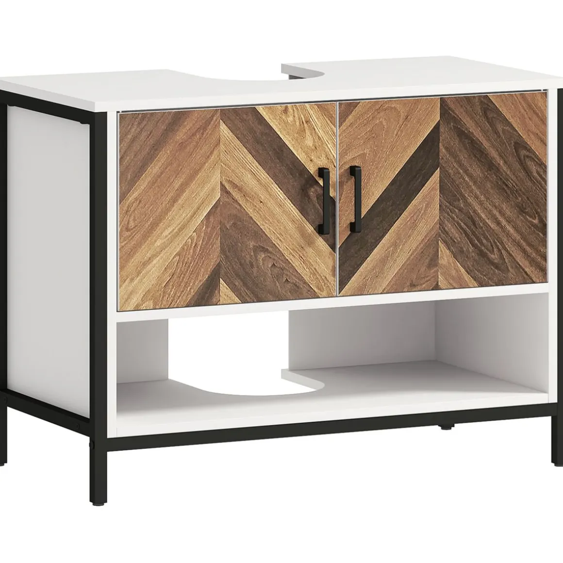 Mueble de baño Kitte Homcom 2 puertas y un compartimento blanco/natural 60x80x40 cm
