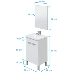 Mueble de baño Koncept 2 puertas + espejo + lavabo blanco 50 cm