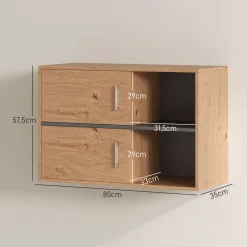 Mueble de baño Loira Homcom 2 puertas con 2 compartimentos natural 57,5x80x35 cm