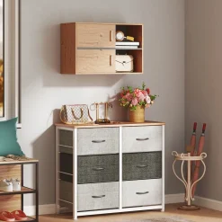 Mueble de baño Loira Homcom 2 puertas con 2 compartimentos natural 57,5x80x35 cm