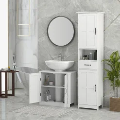 Mueble de baño Rustic Kleankin 1 armario + 1 estante ajustable blanco 60x60x30 cm