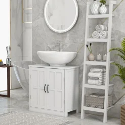 Mueble de baño Rustic Kleankin 1 armario + 1 estante ajustable blanco 60x60x30 cm
