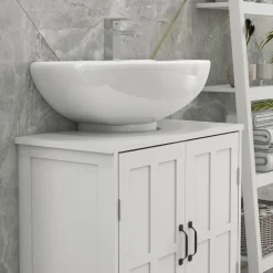 Mueble de baño Rustic Kleankin 1 armario + 1 estante ajustable blanco 60x60x30 cm