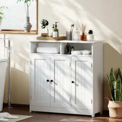 Mueble de baño Storage Homcom 2 compartimentos + 2 armarios + 1 balda ajustable blanco 85x85x30 cm