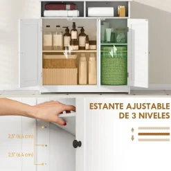 Mueble de baño Storage Homcom 2 compartimentos + 2 armarios + 1 balda ajustable blanco 85x85x30 cm