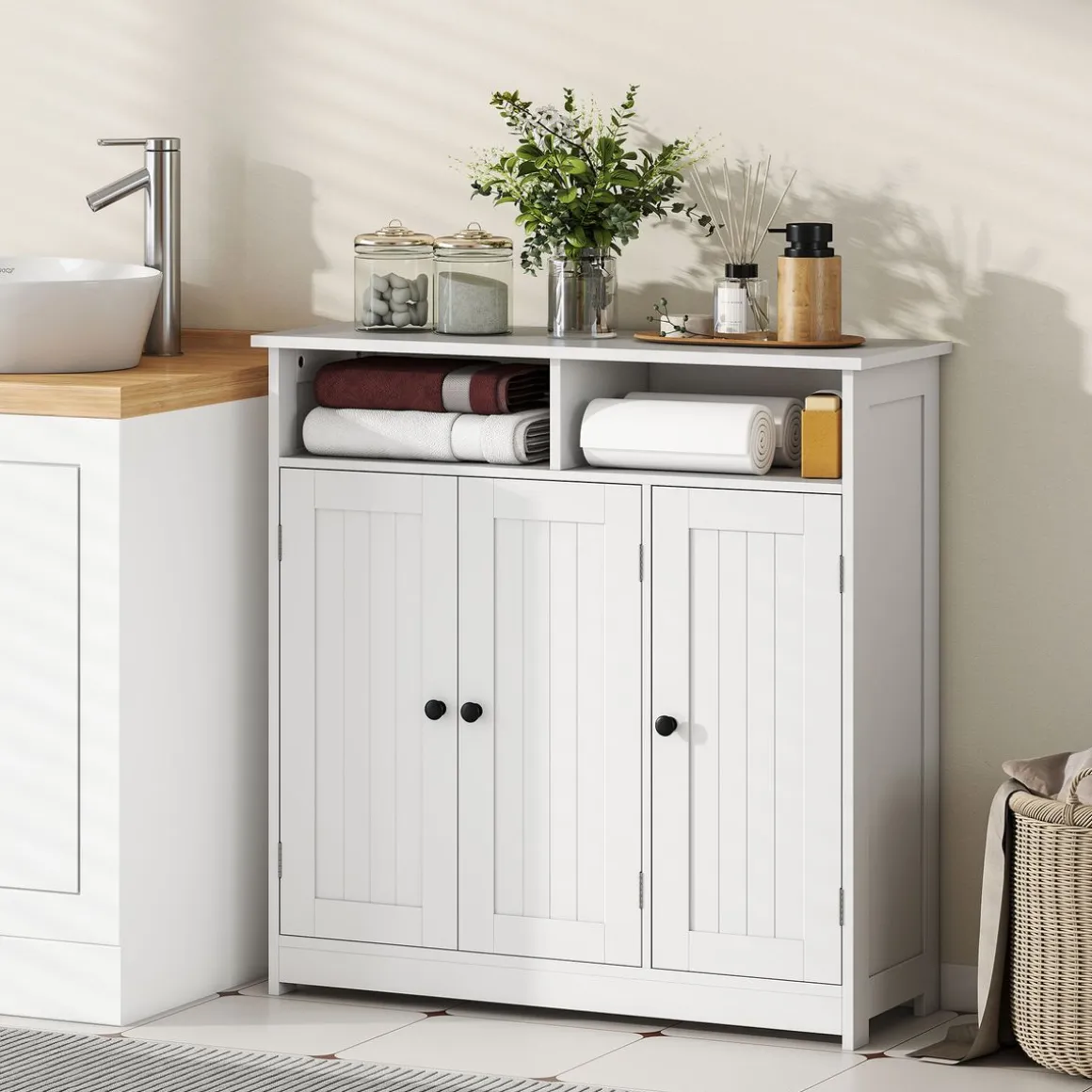 Mueble de baño Storage Homcom 2 compartimentos + 2 armarios + 1 balda ajustable blanco 85x85x30 cm