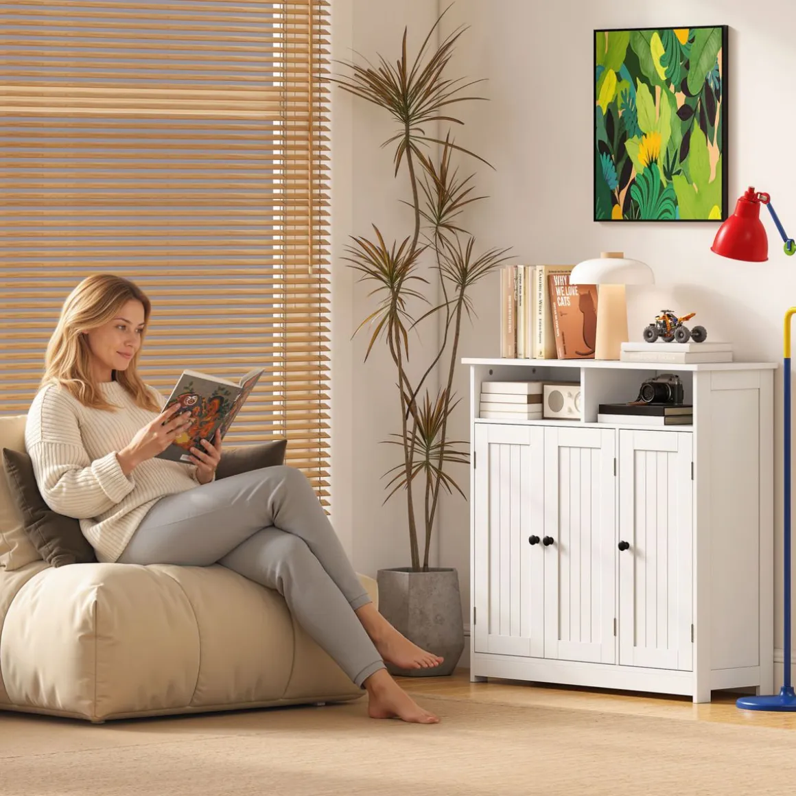 Mueble de baño Storage Homcom 2 compartimentos + 2 armarios + 1 balda ajustable blanco 85x85x30 cm