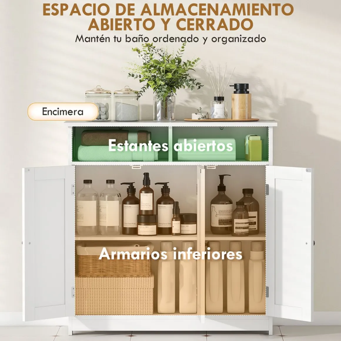 Mueble de baño Storage Homcom 2 compartimentos + 2 armarios + 1 balda ajustable blanco 85x85x30 cm