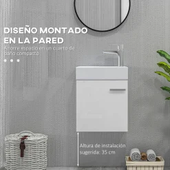 Mueble de baño Tosco Homcom con lavabo y puerta blanco brillo 50x40x23 cm