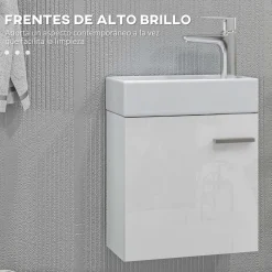 Mueble de baño Tosco Homcom con lavabo y puerta blanco brillo 50x40x23 cm