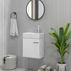 Mueble de baño Tosco Homcom con lavabo y puerta blanco brillo 50x40x23 cm