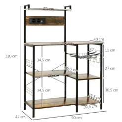Mueble de cocina Eris Homcom con enchufe y USB roble/negro 130x90x42 cm