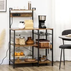 Mueble de cocina Eris Homcom con enchufe y USB roble/negro 130x90x42 cm