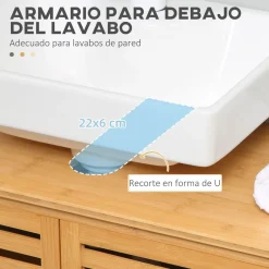 Mueble de lavabo Covadonga Kleankin 2 puertas bambú natural 61,5x66x29 cm