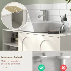 Mueble de lavabo Peonía Kleankin 3 compartimentos + armario crema 63x90x30 cm