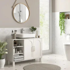 Mueble de lavabo Peonía Kleankin 3 compartimentos + armario crema 63x90x30 cm