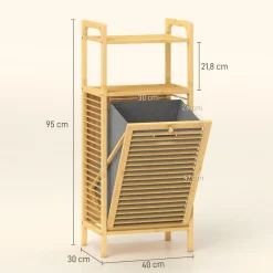 Mueble de ropa sucia Libra Homcom cesto abatible con estante natural 95x40x30 cm
