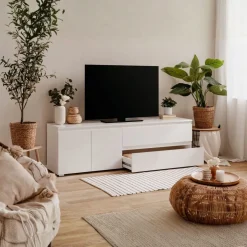 Mueble de TV Aneto 2 puertas + 2 cajones blanco 55x180x40 cm