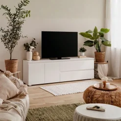 Mueble de TV Aneto 2 puertas + 2 cajones blanco 55x180x40 cm