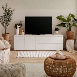 Mueble de TV Aneto 2 puertas + 2 cajones blanco 55x180x40 cm