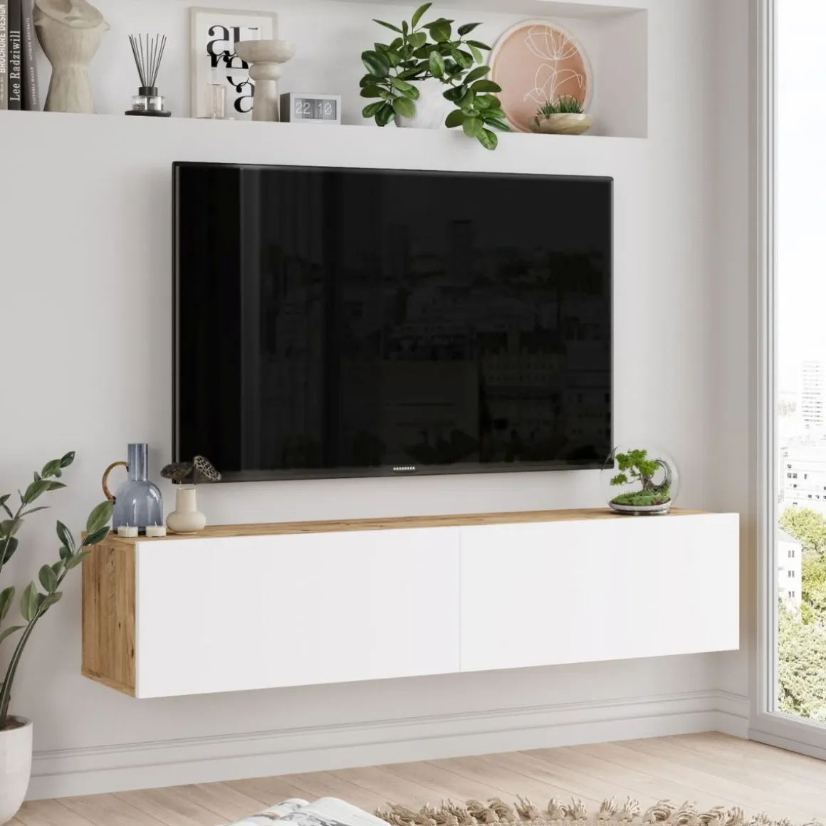Mueble de TV Apia 2 puertas abatibles diseño flotante 29,1x140x31,6 cm