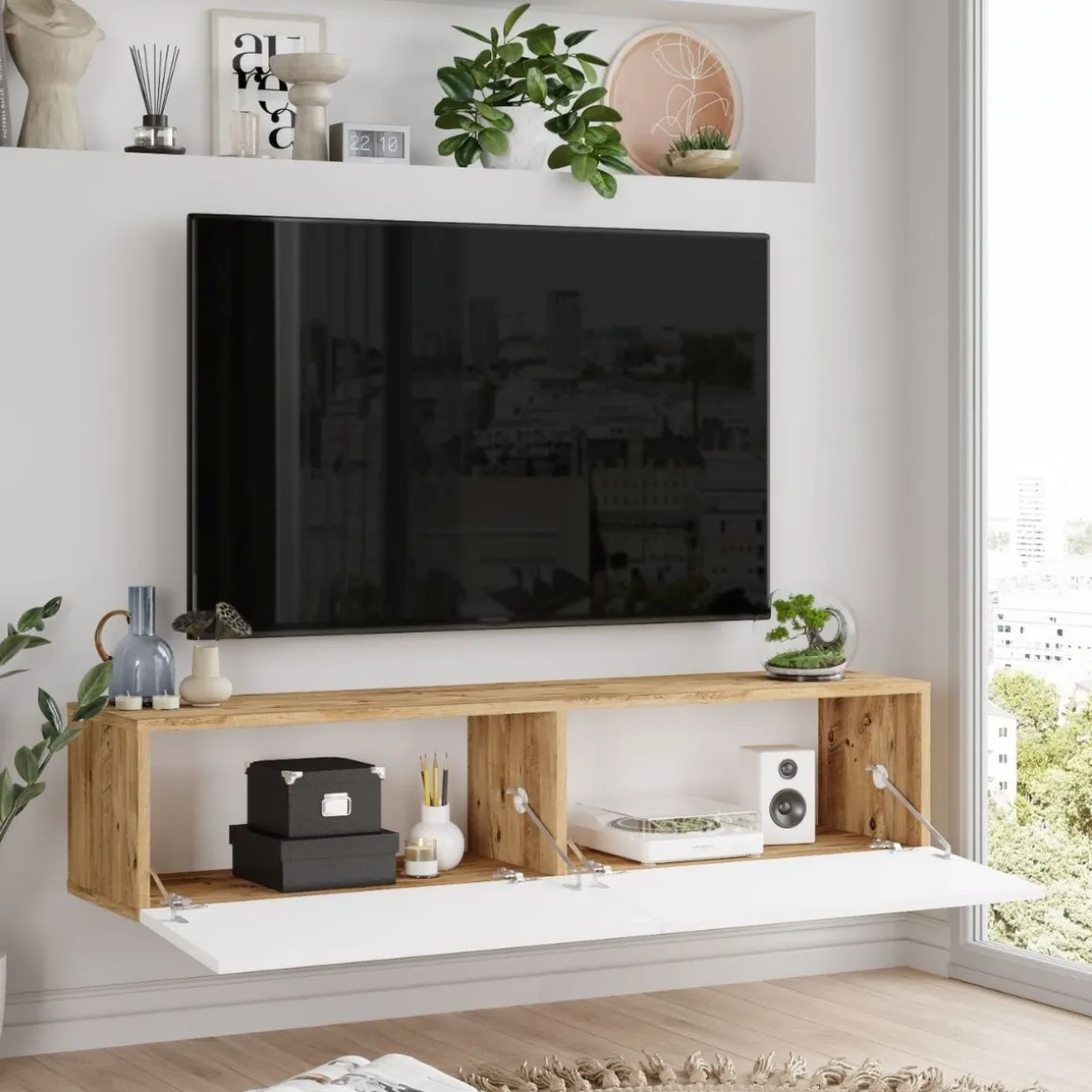 Mueble de TV Apia 2 puertas abatibles diseño flotante 29,1x140x31,6 cm