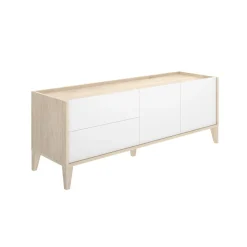 Mueble de TV Bari 2 cajones con armario doble blanco/natural 50,1x129x39,2 cm