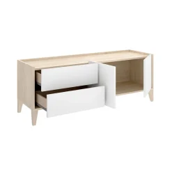 Mueble de TV Bari 2 cajones con armario doble blanco/natural 50,1x129x39,2 cm
