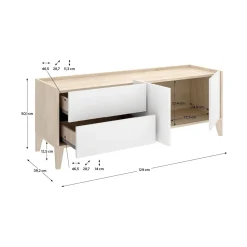 Mueble de TV Bari 2 cajones con armario doble blanco/natural 50,1x129x39,2 cm